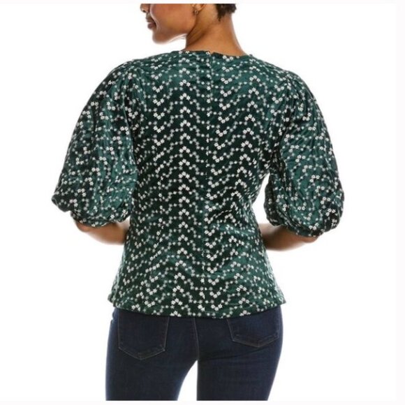 Gracia Womens Floral Velvet Peplum Short Sleeves Top/Blouse/Shirt Size Small - Picture 2 of 11